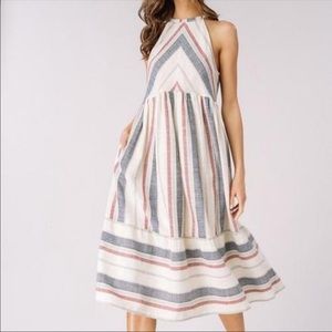 Listicle Striped Halter Babydoll Pocket Midi Dress